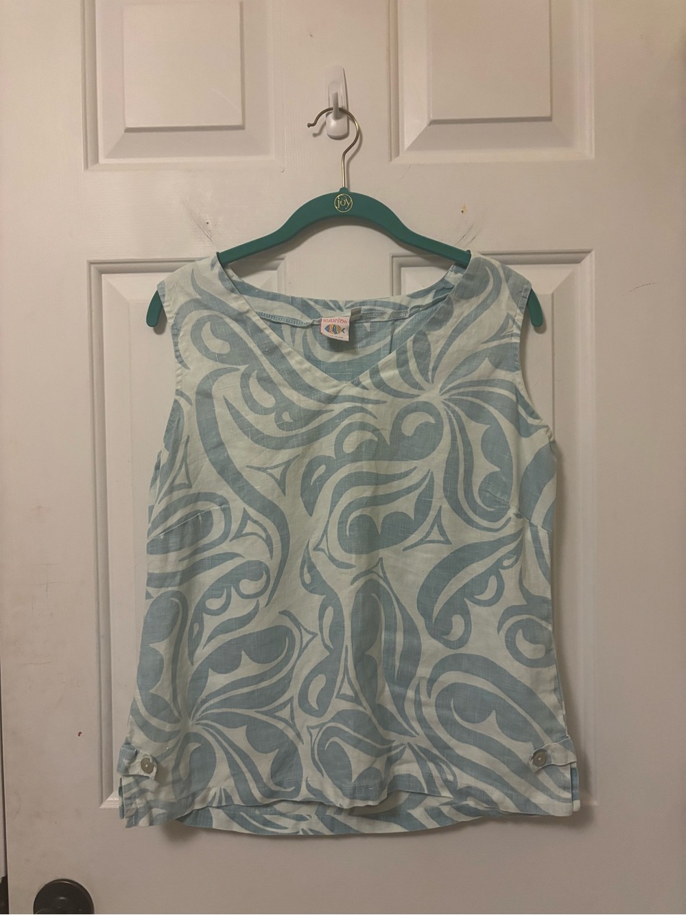 Linen Cotton Light Blue Swirl 90s Sleeveless Tank Top